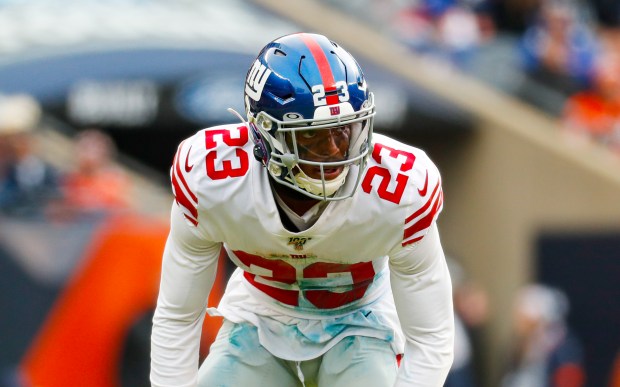 New York Giants defensive back Sam Beal plays against the Chicago Bears during the first half of an NFL football game in Chicago, Sunday, Nov. 24, 2019. (AP Photo/Paul Sancya)