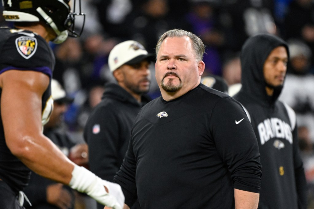 Greg Roman looks on during pre-game warm-ups before an NFL football game against the Pittsburgh Steelers, Jan. 1, 2023, in Baltimore.