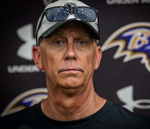 Thursday, July 31, 2025 — Baltimore Ravens offensive coordinator Todd Monken takes questions from reporters following practice at Ravens training camp.