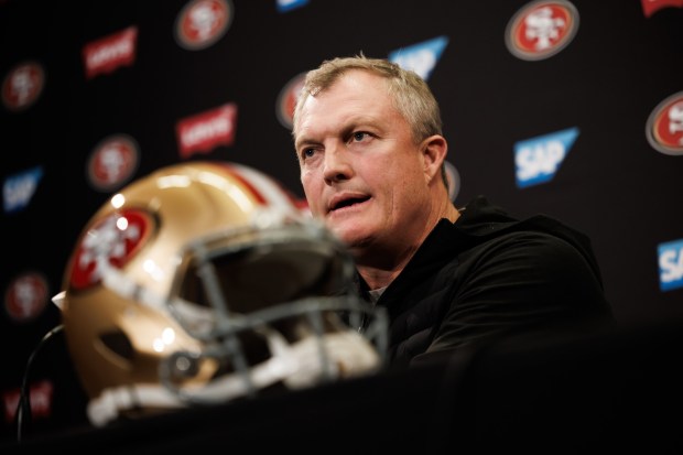 San Francisco 49ers general manager John Lynch speaks during a press conference Wednesday, Jan. 21, 2026, at Levi's Stadium in Santa Clara, Calif. (Dai Sugano/Bay Area News Group)