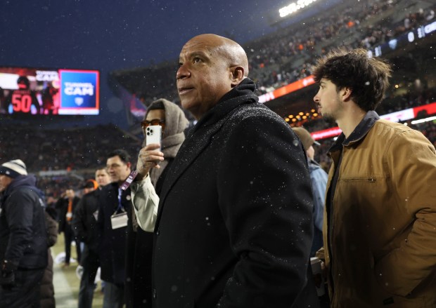 Team President Kevin Warren watches warmups before before the Chicago Bears face the Los Angeles Rams on Jan. 18, 2026, in an NFC divisional playoff game at Soldier Field. (Brian Cassella/Chicago Tribune)
