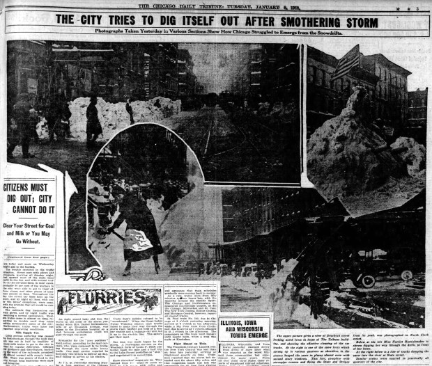 Chicago residents were encouraged to dig out their streets in order to help milk and fuel trucks get to their destinations in early January 1918. Almost 15 inches of snow the ninth-largest snowstorm in the city's history fell Jan. 6-7, 1918. (Chicago Tribune)