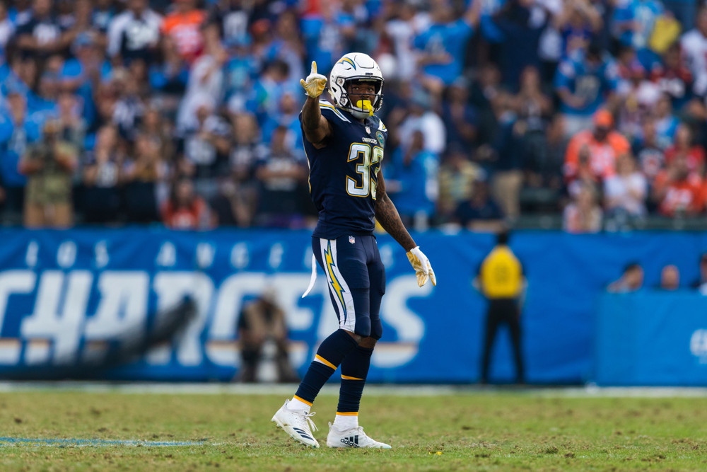 CARSON, CA - NOVEMBER 18: Los Angeles Chargers free safety Derwin James (33) during the NFL regular season game against the Denver Broncos on Sunday, November 18, 2018, at StubHub Center in Carson, CA. (Photo by Ric Tapia/Icon Sportswire)