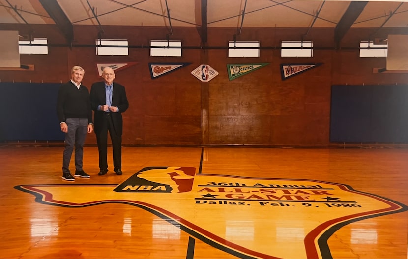 Dallas Mavericks co-founder Norm Sonju (right) poses with Mavericks CEO Rick Welts at...