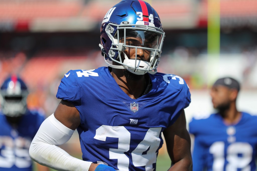 Sam Beal (34) leaves the field following a preseason game between the New York Giants and Cleveland Browns on August 22, 2021, at FirstEnergy Stadium in Cleveland, OH.