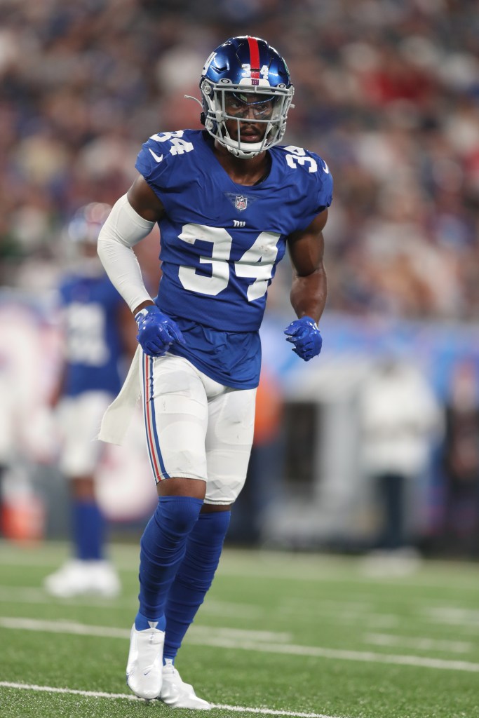 Sam Beal in coverage against the New England Patriots at MetLife Stadium on August 29, 2021 in East Rutherford, New Jersey.