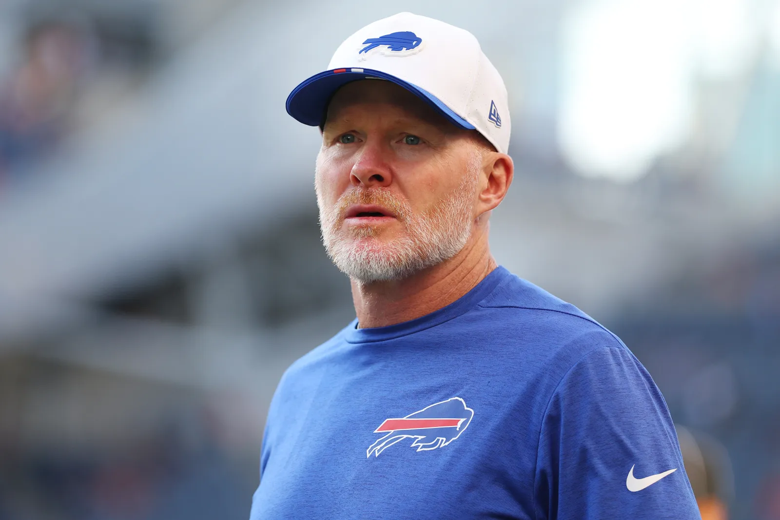 Head coach Sean McDermott of the Buffalo Bills looks on during the NFL Preseason 2025 game between Buffalo Bills and Chicago Bears at Soldier Field in Chicago, Illinois.