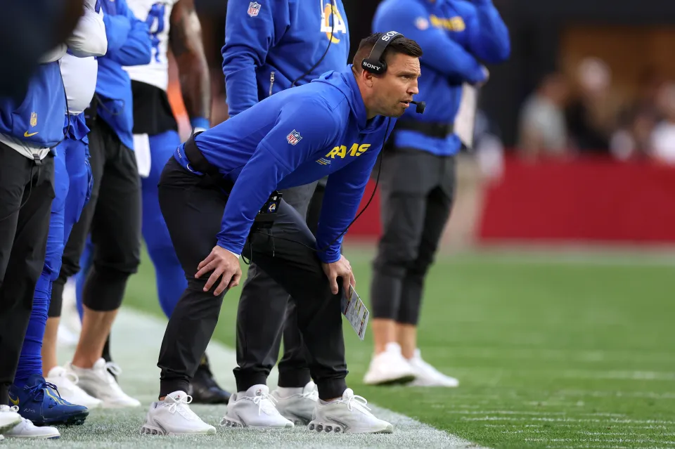 GLENDALE, ARIZONA - DECEMBER 07: Defensive coordinator Chris Shula of the Los Angeles Rams watches the action during the first half against the Arizona Cardinals at State Farm Stadium on December 07, 2025 in Glendale, Arizona. The Rams defeated the Cardinals 45-17. (Photo by Chris Coduto/Getty Images)