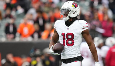 Marvin Harrison Jr. #18 of the Arizona Cardinals...