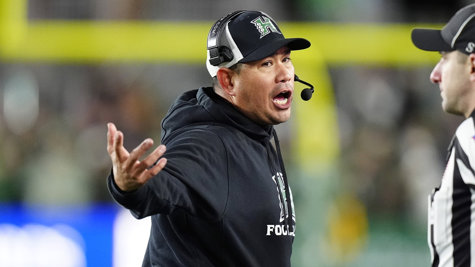 Hawaii Rainbow Warriors head coach Timmy Chang during the second half against the Colorado State Rams at Sonny Lubick Field at Canvas Stadium. 