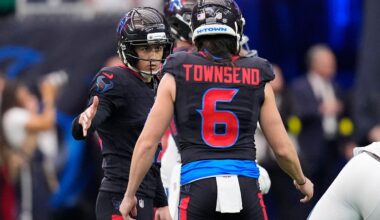 Houston Texans kicker Ka'imi Fairbairn, left, celebrated after a field goal against the Indianapolis Colts in Houston on Sunday.