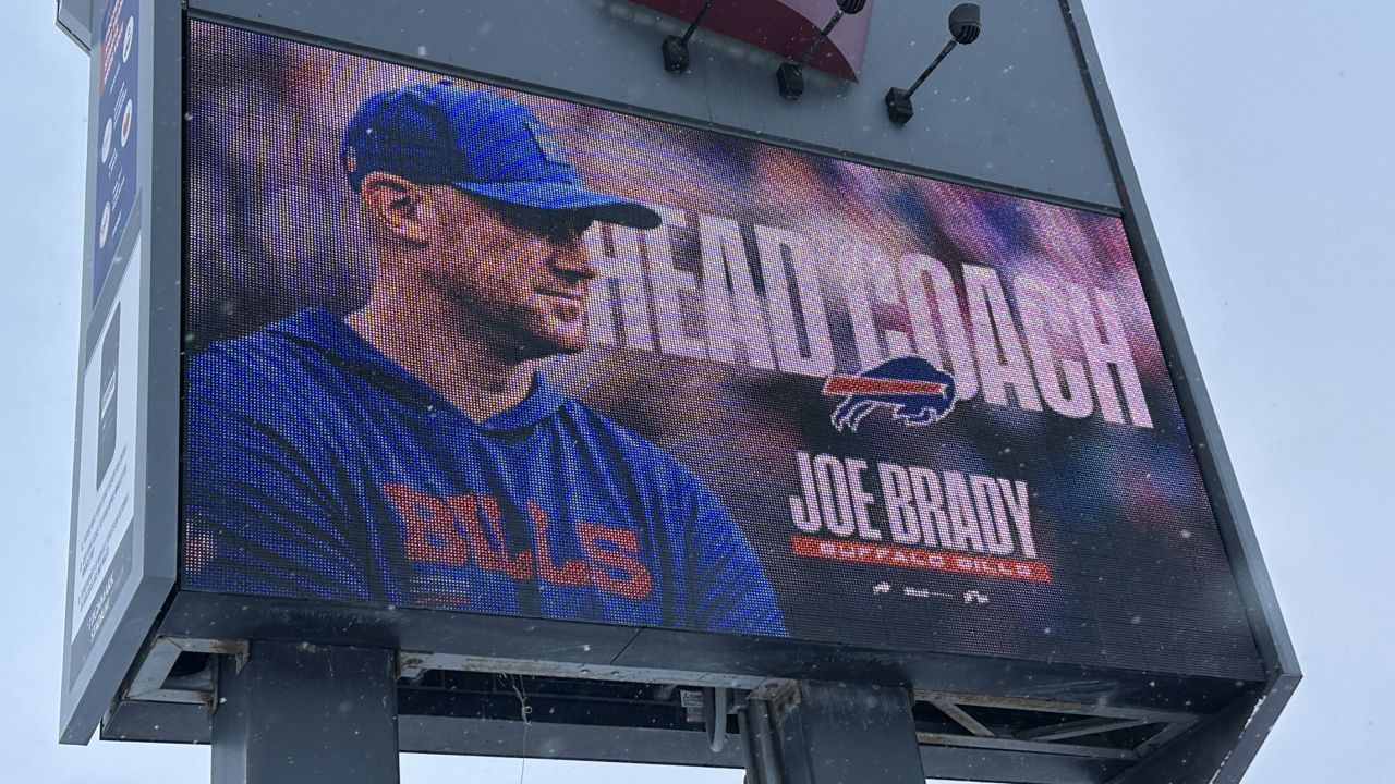 joe brady on the big screen at highmark stadium