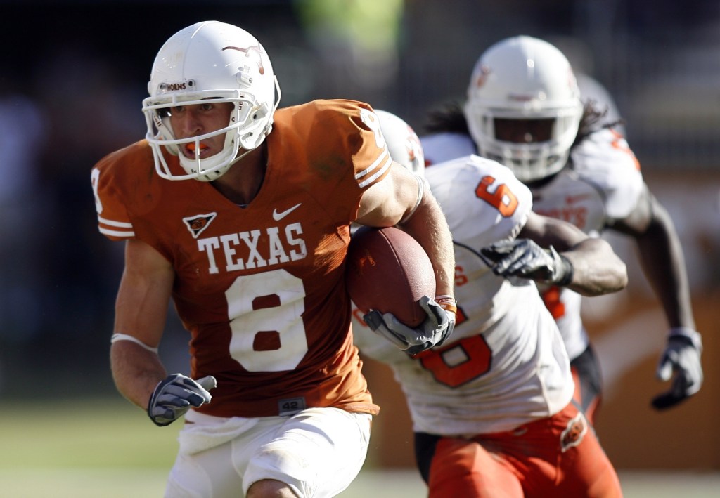 Texas receiver Jordan Shipley runs with the ball after a catch during a 2008 game against Oklahoma State.