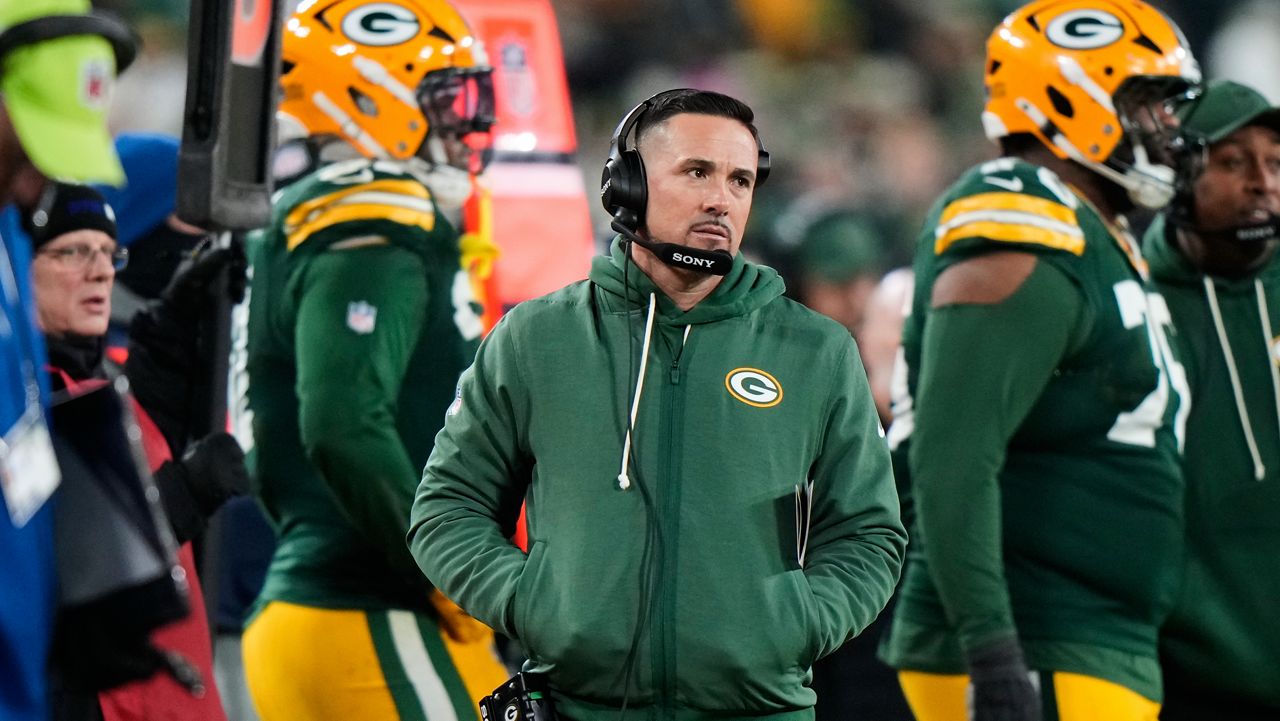 Green Bay Packers head coach Matt Lafleur watches during the second half of an NFL football game against the Baltimore Ravens, Saturday, Dec. 27, 2025, in Green Bay, Wis.