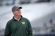 Arizona Hotshots head coach Rick Neuheisel watches warmups before an AAF football game...
