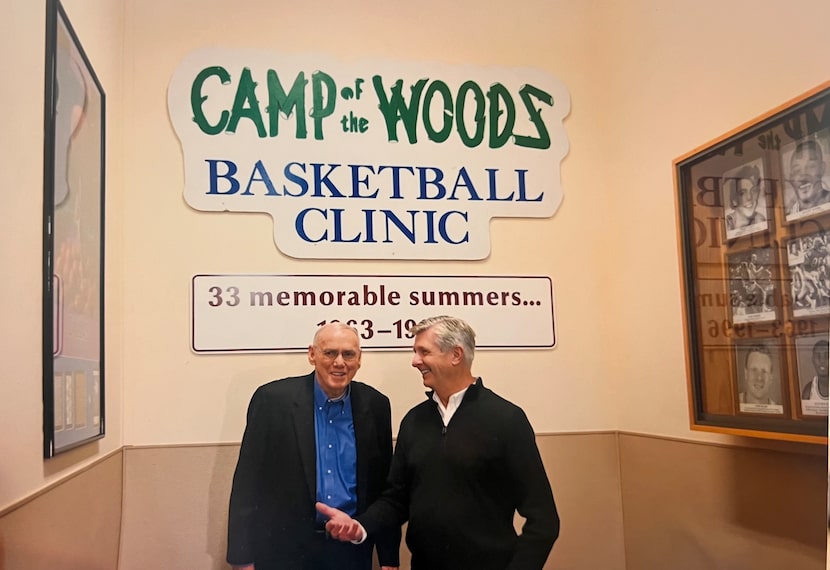 Dallas Mavericks co-founder Norm Sonju (left) chats with Mavericks CEO Rick Welts at the...