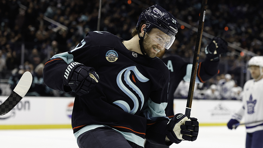 Seattle Kraken Shane Wright celebrates goal Toronto Maple Leafs 2026...