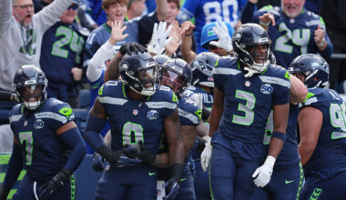 Seattle Seahawks DeMarcus Lawrence Nick Emmanwori celebration 2025...