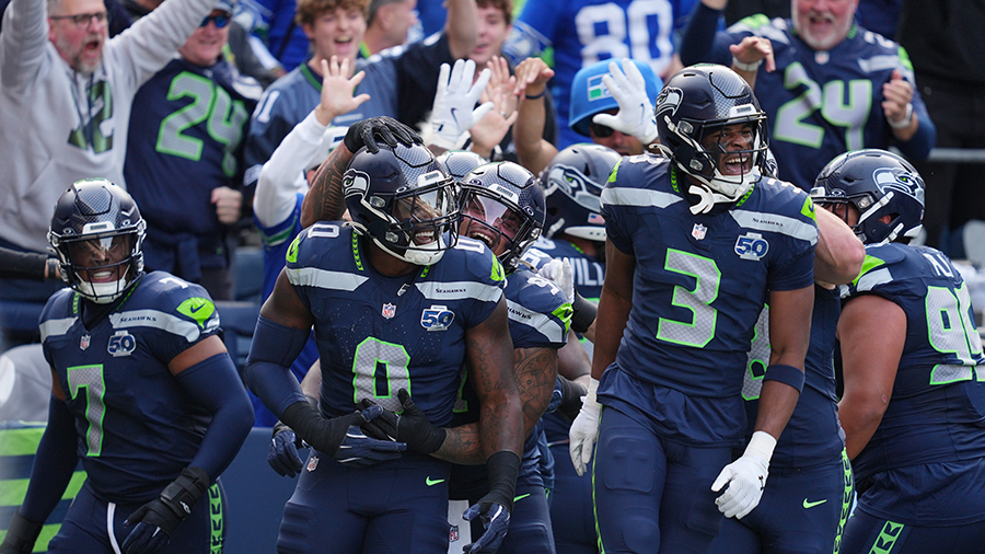 Seattle Seahawks DeMarcus Lawrence Nick Emmanwori celebration 2025...