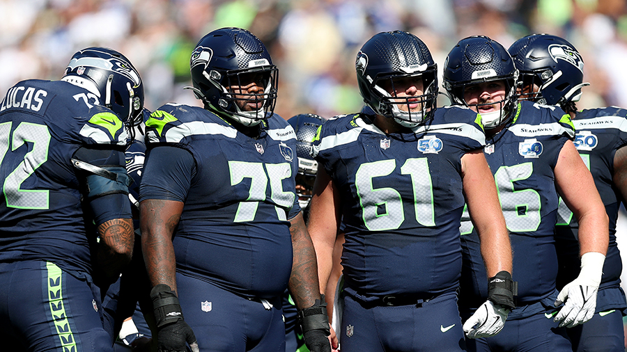 Seattle Seahawks offensive line Saints 2025...