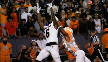 Kentucky guard Denzel Aberdeen celebrated after knocking down a 3-point shot in the Wildcats' win over Mississippi State on Jan. 10, 2026, at Rupp Arena. (Brett Corman/Cats Illustrated)
