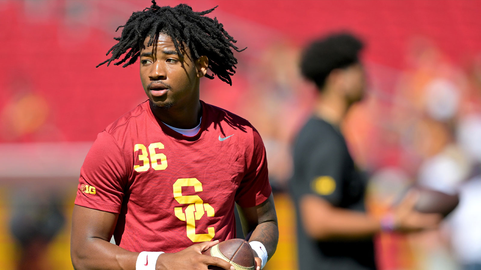 USC Trojans safety Steve Miller (36) warms up prior to the game against the Georgia Southern Eagles at United Airlines Field at Los Angeles Memorial Coliseum.