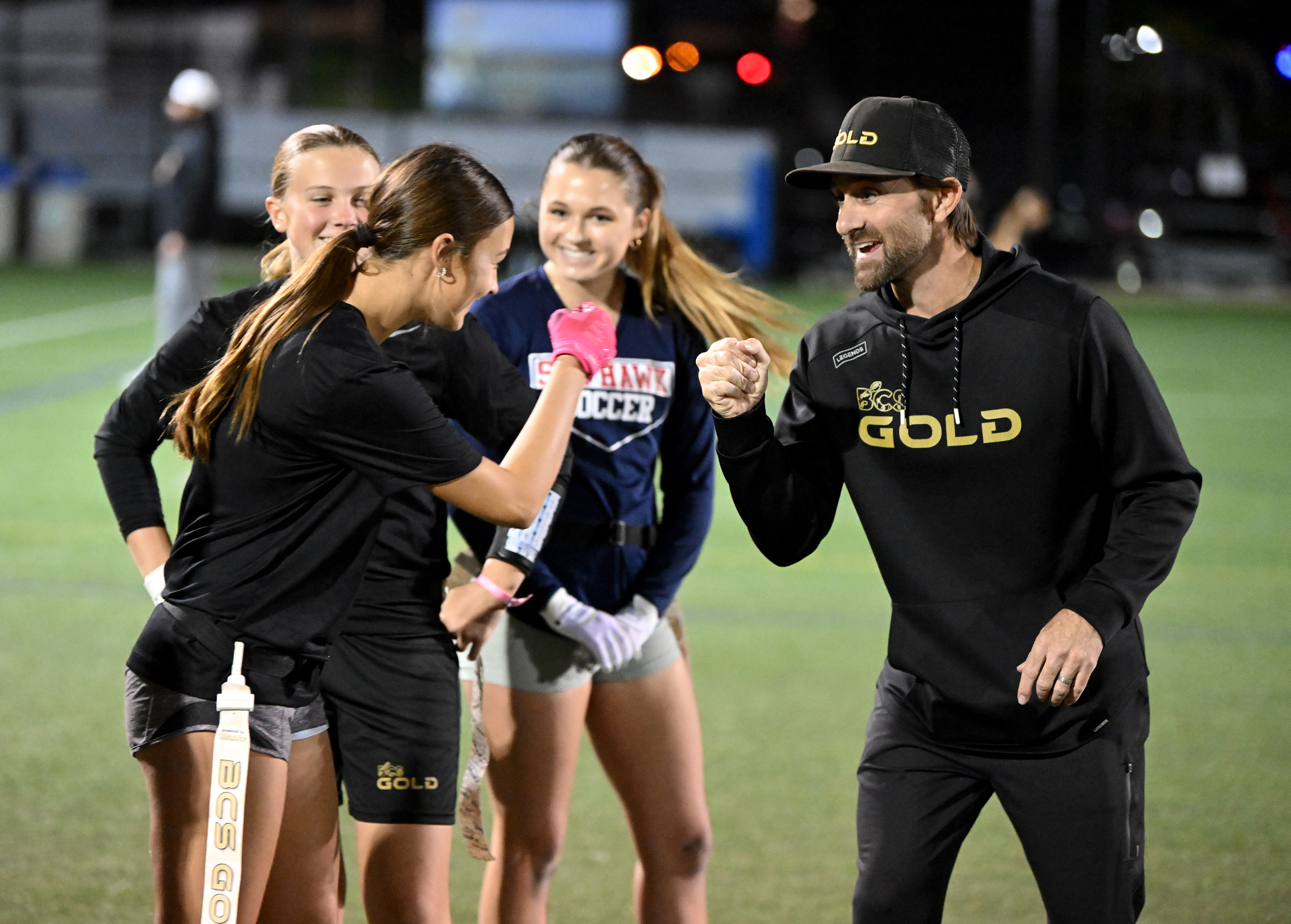 BCS Gold club coach Steve Rivera greets his high school...