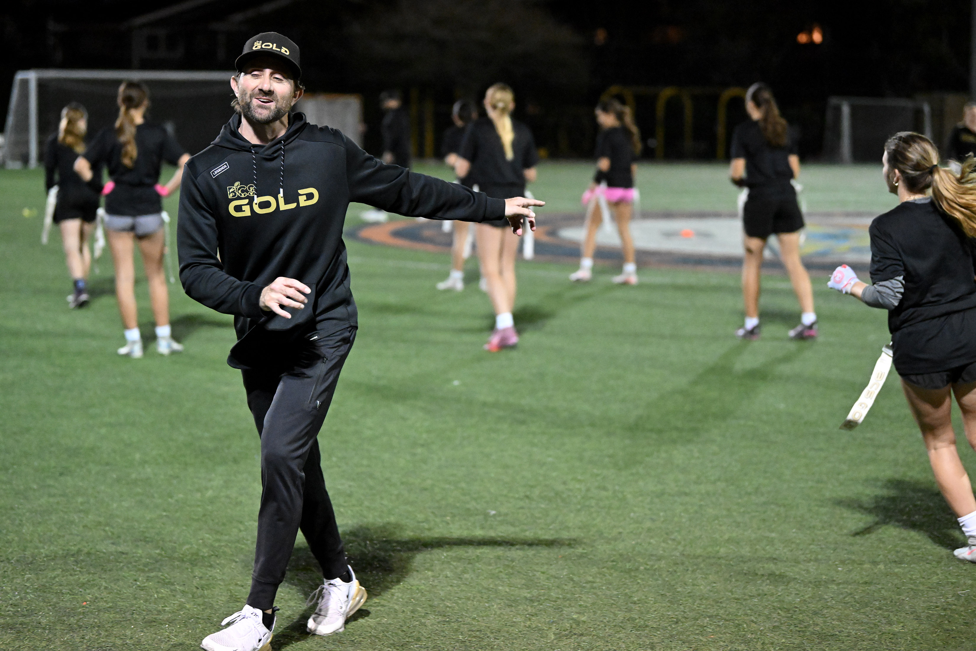 BCS Gold club coach Steve Rivera points to Giada Krulac...