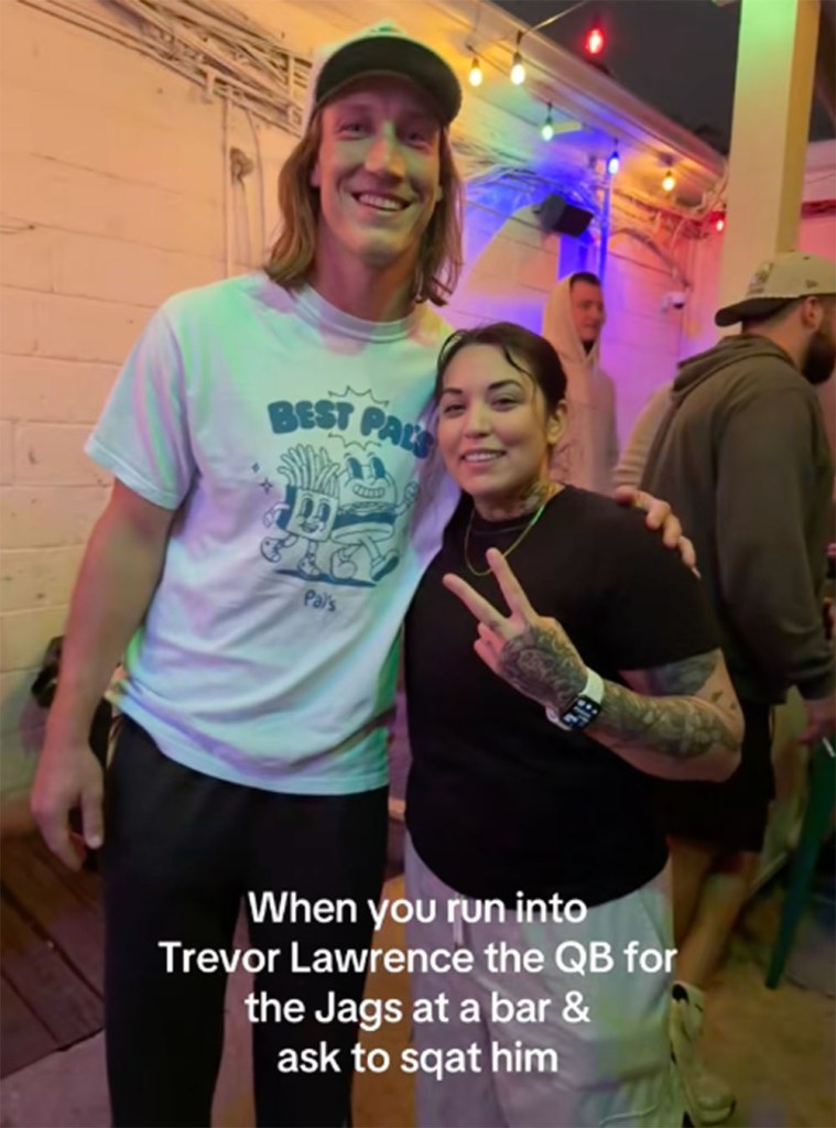 Jacksonville Jaguars quarterback Trevor Lawrence being squatted by a fan   while at Pete’s Bar in Neptune Beach after the Jaguars' 41-7 blowout win over the Titans on Sunday, January 4, 2026. 