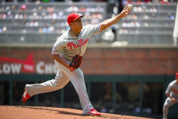 Philadelphia Phillies starter Ranger Suárez pitches in the first inning Sunday, June 29, 2025, against the Atlanta Braves at Truist Park in Atlanta. (Edward M. Pio Roda/Getty Images)