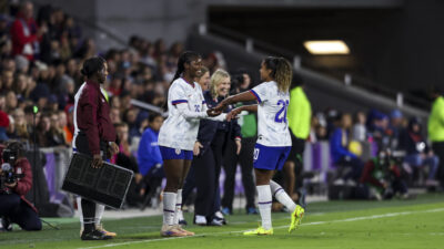 Nov 28, 2025; Orlando, Florida, USA; USA forward Jameese Joseph (26) makes her debut subbing in for forward Catarina Macario (20) against Italy during the second half at Inter&Co Stadium.