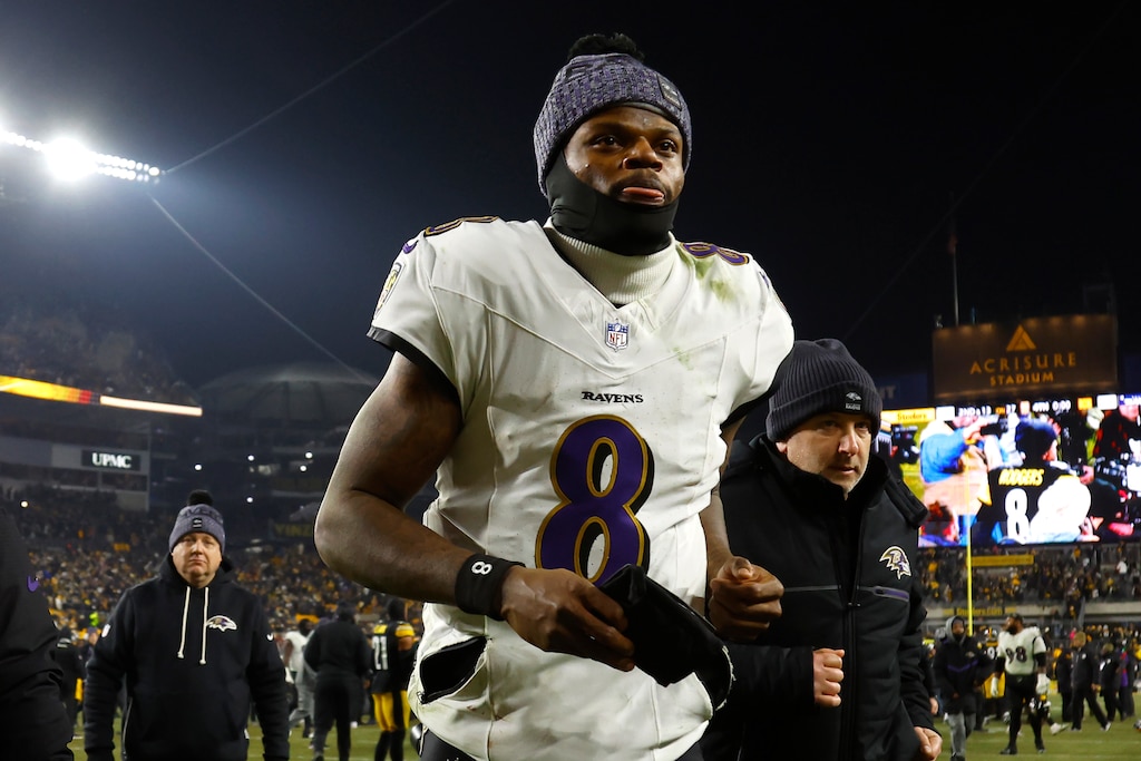 PITTSBURGH, PENNSYLVANIA - JANUARY 04: Lamar Jackson #8 of the Baltimore Ravens walks off the field after a loss to the Pittsburgh Steelers at Acrisure Stadium on January 04, 2026 in Pittsburgh, Pennsylvania.