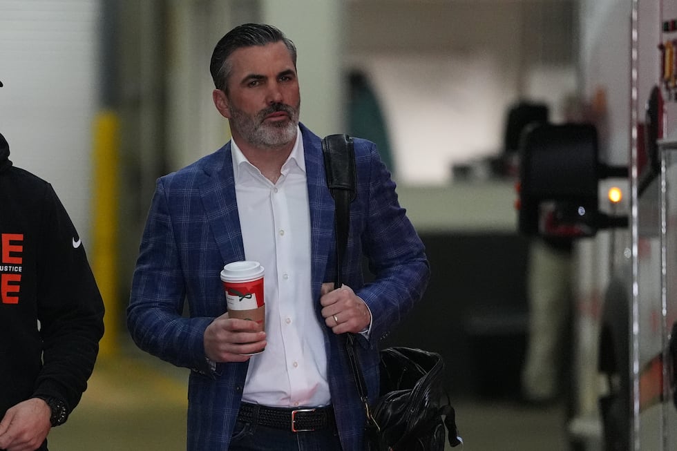 Cleveland Browns head coach Kevin Stefanski arrives before an NFL football game against the...