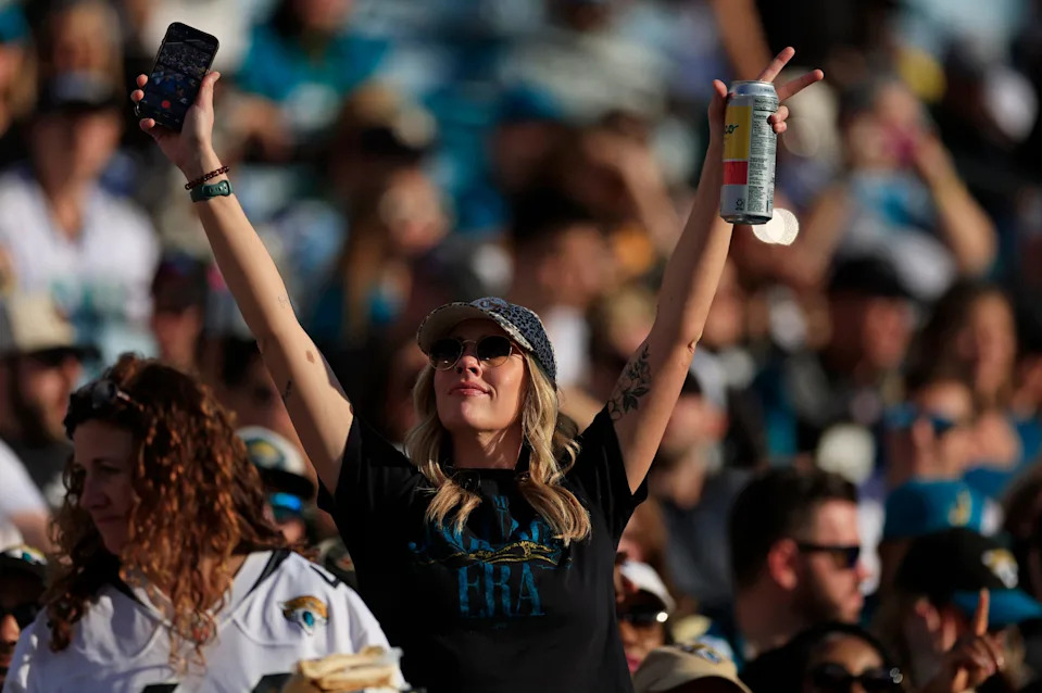 A Jacksonville Jaguars fan dances during the third quarter of a NFL football matchup at EverBank Stadium, Sunday, Dec. 14, 2025, in Jacksonville, Fla. The Jaguars defeated the Jets 48-20. [Corey Perrine/Florida Times-Union]