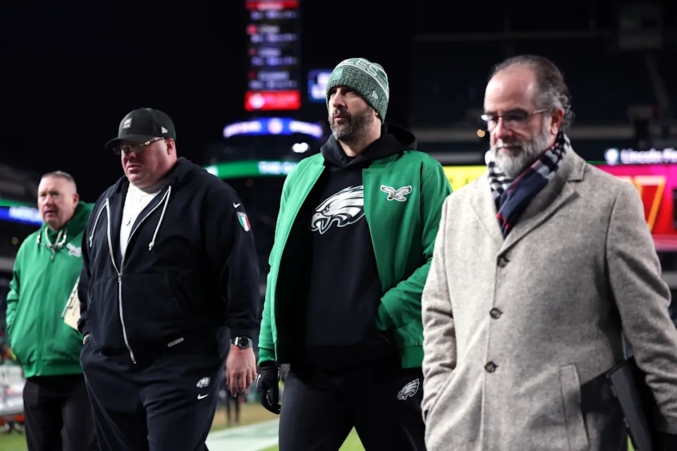 PHILADELPHIA, PENNSYLVANIA - JANUARY 04: Head coach Nick Sirianni of the Philadelphia Eagles walks off the field after the game against the Washington Commanders at Lincoln Financial Field on January 04, 2026 in Philadelphia, Pennsylvania. (Photo by Emilee Chinn/Getty Images)
