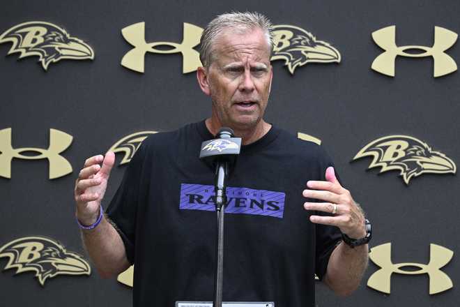 Baltimore Ravens offensive coordinator Todd Monken talks to the media after practice at the team's NFL football training camp, Saturday, July 26, 2025, in Owings Mills, Md. (AP Photo/Nick Wass) Baltimore Ravens offensive coordinator Todd Monken talks to the media after practice at the team's NFL football training camp, Saturday, July 26, 2025, in Owings Mills, Md. (AP Photo/Nick Wass)