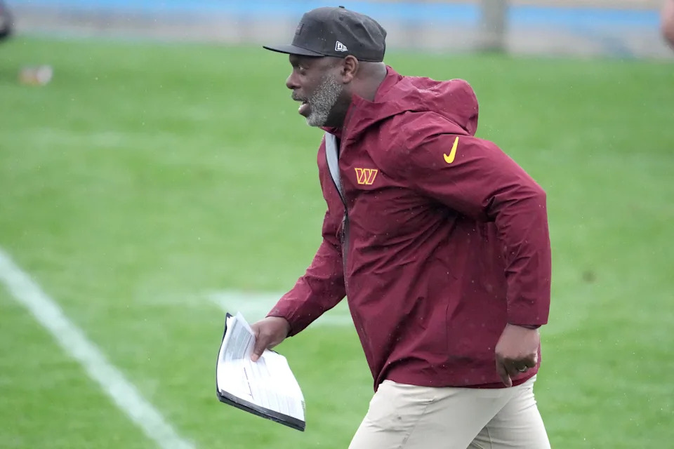 Nov 13, 2025; Madrid, Spain; Washington Commanders running backs coach Anthony Lynn during practice at Ciudad Deportiva del Real Madrid. Mandatory Credit: Kirby Lee-Imagn Images