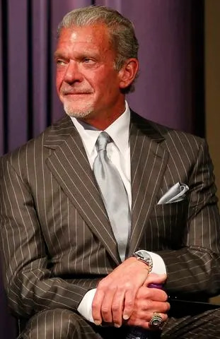 TMB/Icon SMI/Corbis/Icon Sportswire via Getty Jim Irsay at Dallas Clark's retirement announcement at Indiana Farm Bureau Football Center in Indianapolis, Indiana.