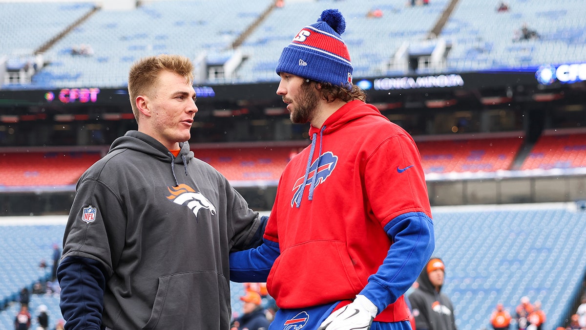 Bo Nix and Josh Allen greet each other after a game