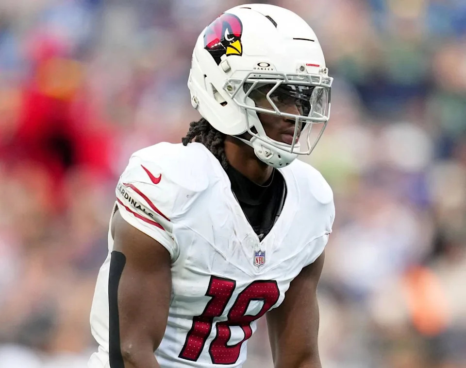 SEATTLE, WASHINGTON - NOVEMBER 09: Marvin Harrison Jr. #18 of the Arizona Cardinals lines up before the snap during the third quarter against the Seattle Seahawks at Lumen Field on November 09, 2025 in Seattle, Washington. (Photo by Soobum Im/Getty Images)