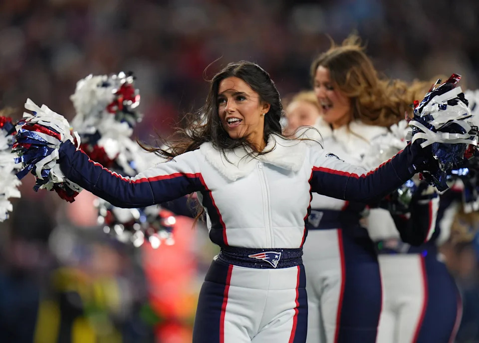 New England Patriots cheerleaders perform during a break in the action.