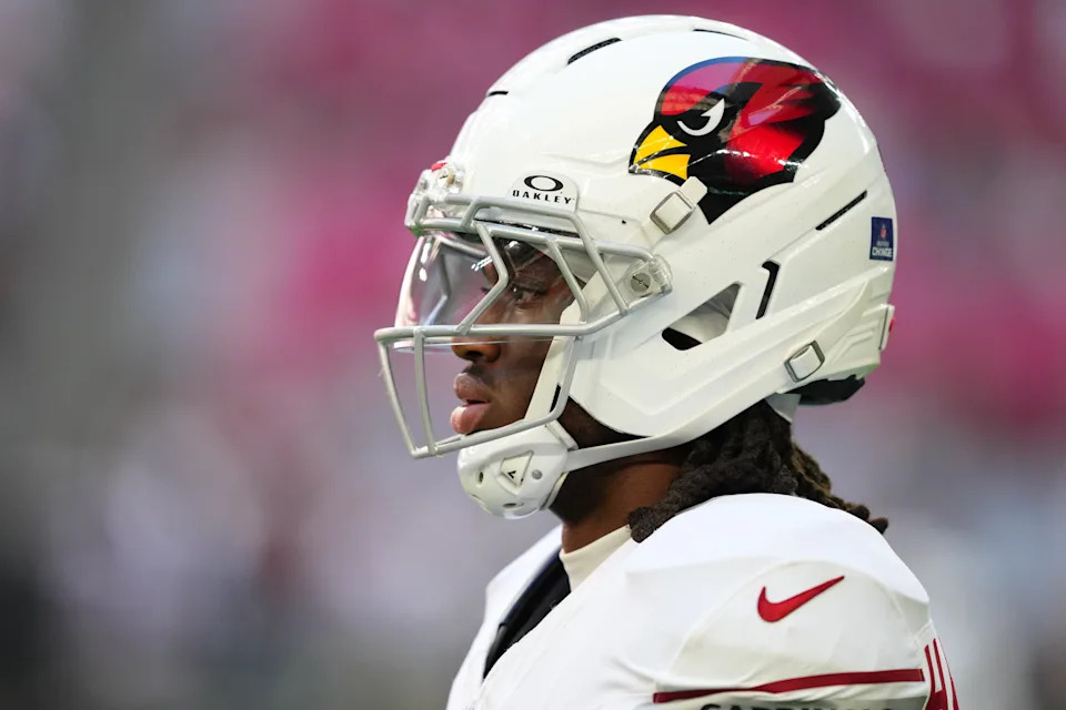 Arizona Cardinals wide receiver Marvin Harrison Jr. (18) on the field during warm ups prior to a game against the Atlanta Falcons at State Farm Stadium in Glendale on Dec. 21, 2025.