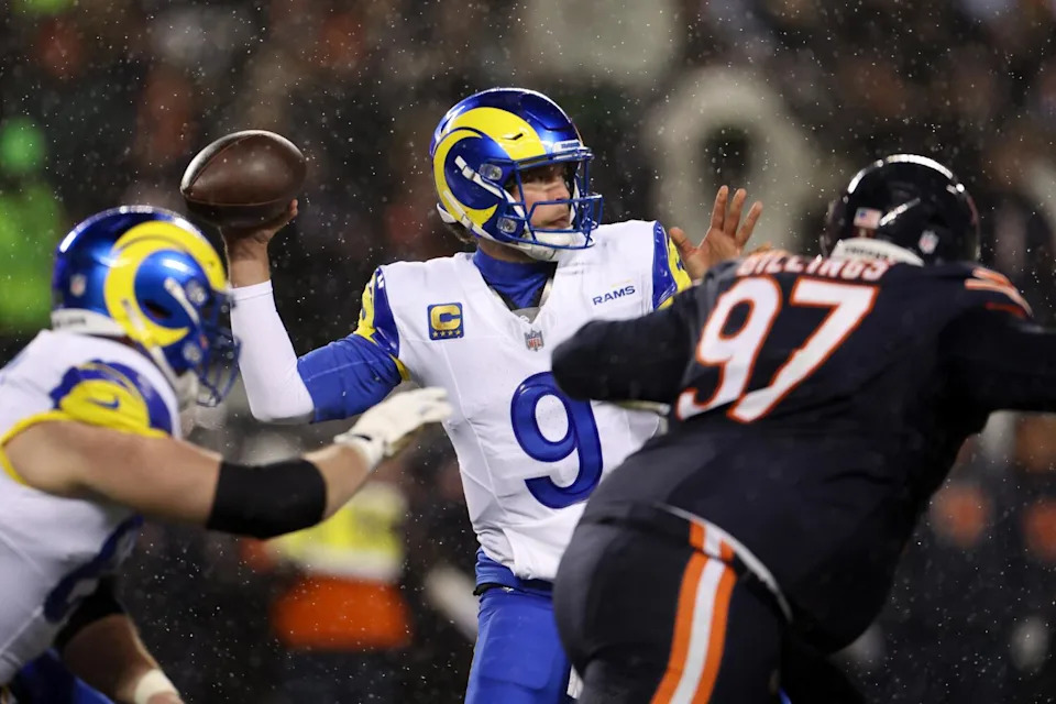 Rams quarterback Matthew Stafford passes in the first quarter of the Rams' 20-17 overtime win.