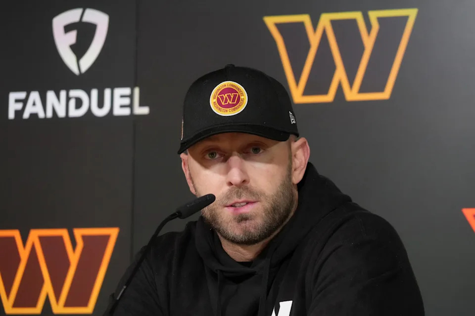 Washington Commanders offensive coordinator Kliff Kingsbury speaks at a press conference Nov. 13, 2025 in Madrid, Spain.