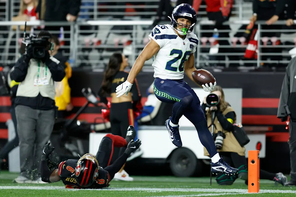 Seattle Seahawks running back Zach Charbonne rushes for a touchdown against the San Francisco 49ers.