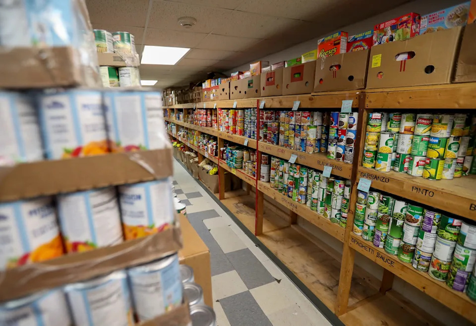 Food is seen stocked on Wednesday, July 16, 2025, at a Salvation Army food pantry in Green Bay, Wis.