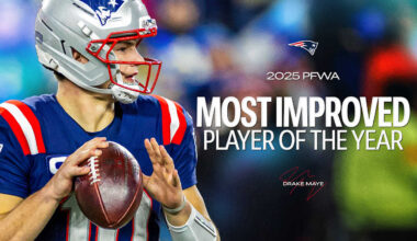 Patriots Quarterback Drake Maye Selected as 2025 Pro Football Writers of America Most Improved Player of the Year