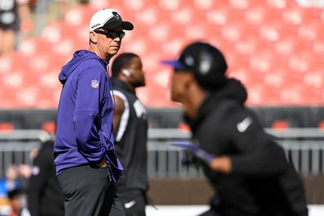 CLEVELAND, OHIO - OCTOBER 01: Offensive coordinator Todd Monken of the Baltimore Ravens looks on prior to a game against the Cleveland Browns at Cleveland Browns Stadium on October 01, 2023 in Cleveland, Ohio. (Photo by Nick Cammett/Diamond Images via Getty Images)