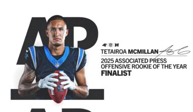 Tetairoa McMillan named a finalist for AP offensive rookie of the year