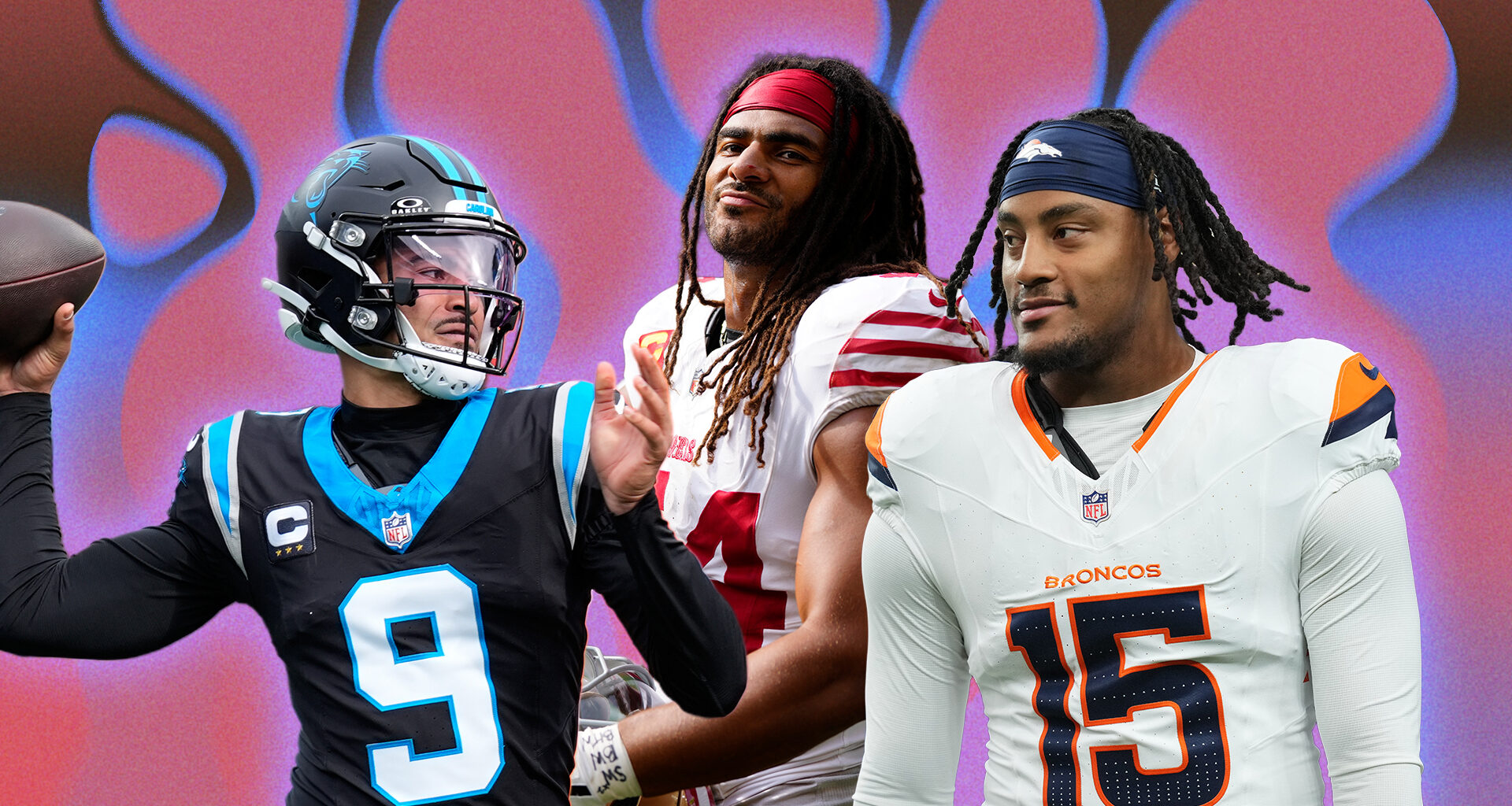 Bryce Young, Fred Warner, and Nik Bonitto in NFL latino playoffs list